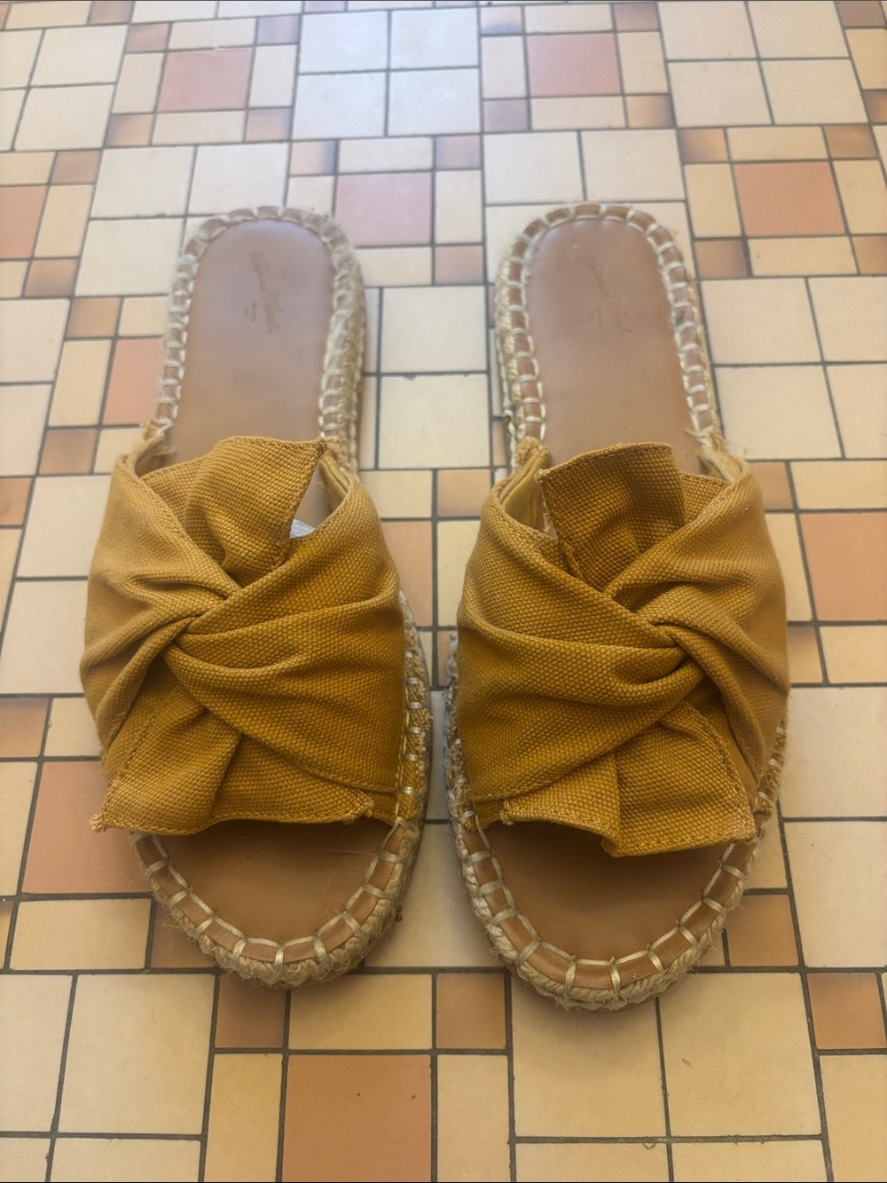 Mustard Yellow Knot Espadrille Slide Sandals